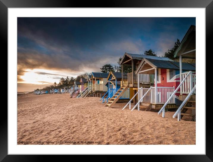 Wells beach huts at dawn Framed Mounted Print by David Powley