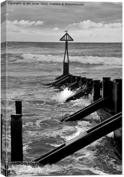 The Groyne at Seaton Sluice in Black and White Canvas Print by Jim Jones
