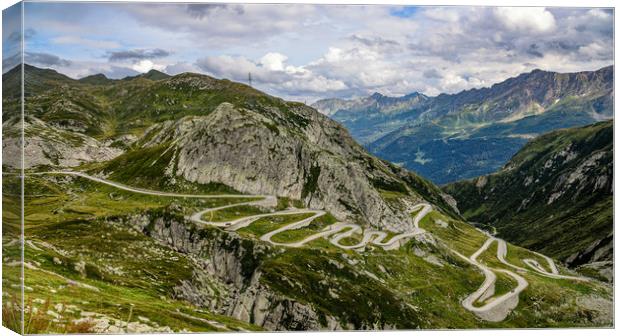 Famous Gotthard Pass in Switzerland - aerial view Canvas Print by Erik Lattwein