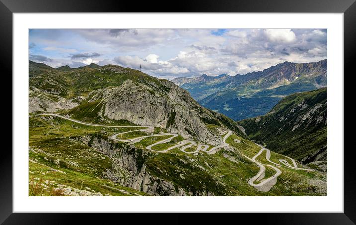Famous Gotthard Pass in Switzerland - aerial view Framed Mounted Print by Erik Lattwein