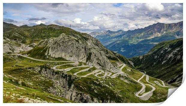 Famous Gotthard Pass in Switzerland - aerial view Print by Erik Lattwein