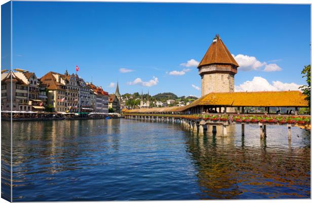 River Reuss and Chapel Bridge in the city of Lucer Canvas Print by Erik Lattwein