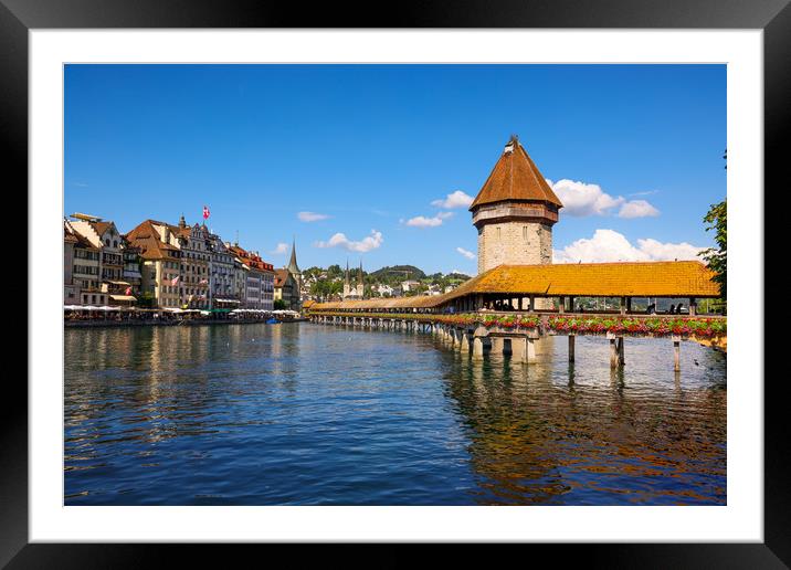 River Reuss and Chapel Bridge in the city of Lucer Framed Mounted Print by Erik Lattwein