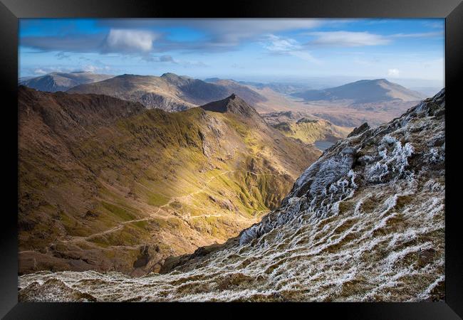Views from Snowdon the highest mountain in England Framed Print by Gail Johnson