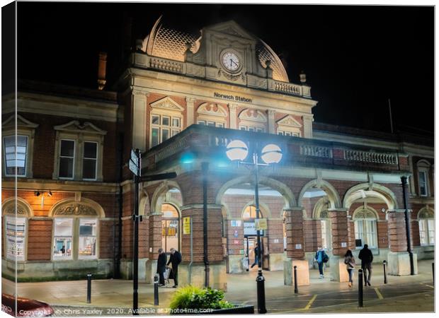 Norwich train station at night Canvas Print by Chris Yaxley