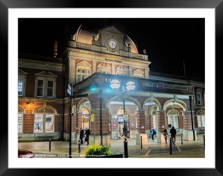 Norwich train station at night Framed Mounted Print by Chris Yaxley