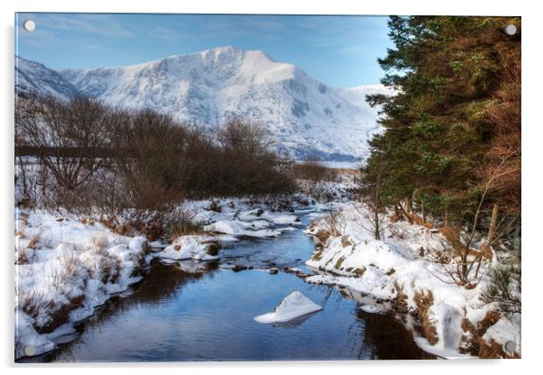 Winter white Snowy scenes around Snowdonia Nationa Acrylic by Gail Johnson