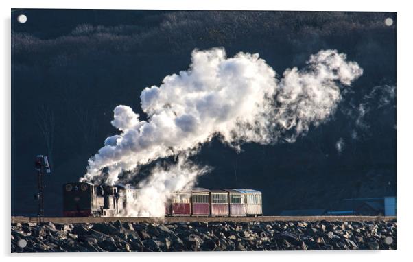 Ffestiniog & Welsh Highland steam train going over Acrylic by Gail Johnson