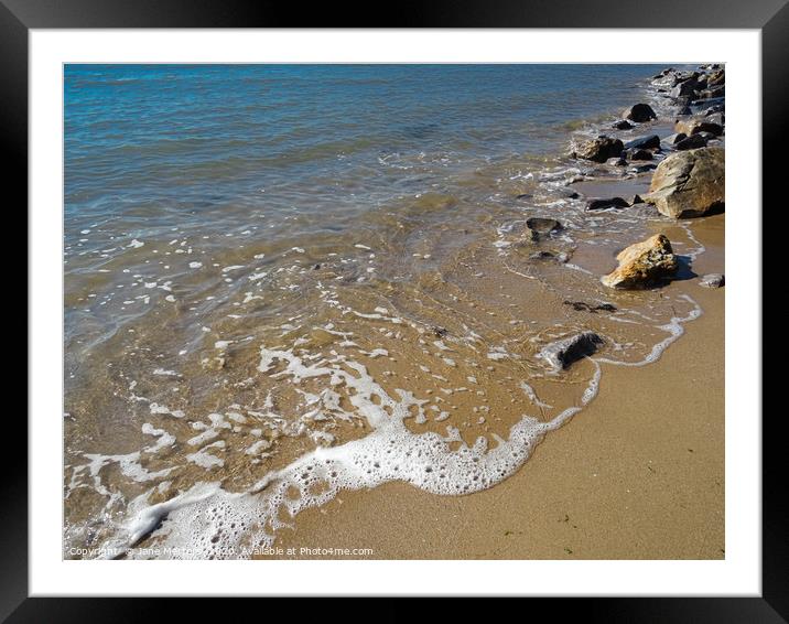 Sand, Sea and Rocks Framed Mounted Print by Jane Metters