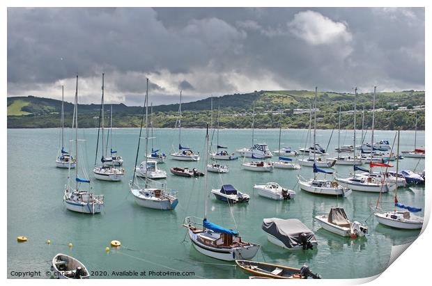 Yachts in New Quay Wales Print by chris hyde