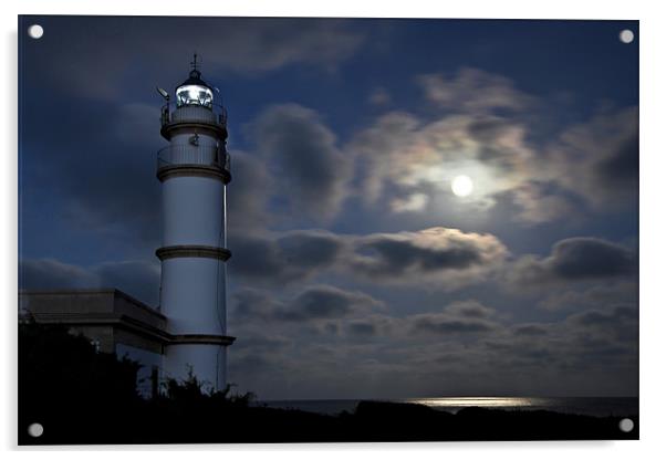 Lighthouse at night Acrylic by Chris Owen