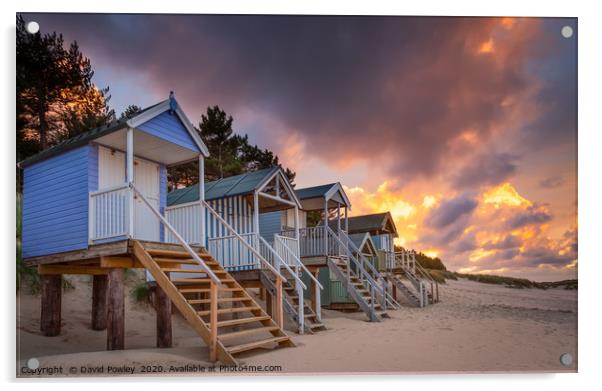 Beach hut sunset at Wells-next-the-sea Norfolk Acrylic by David Powley