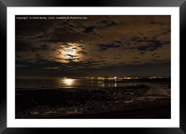 Moon over Whitley Bay Framed Mounted Print by Aimie Burley