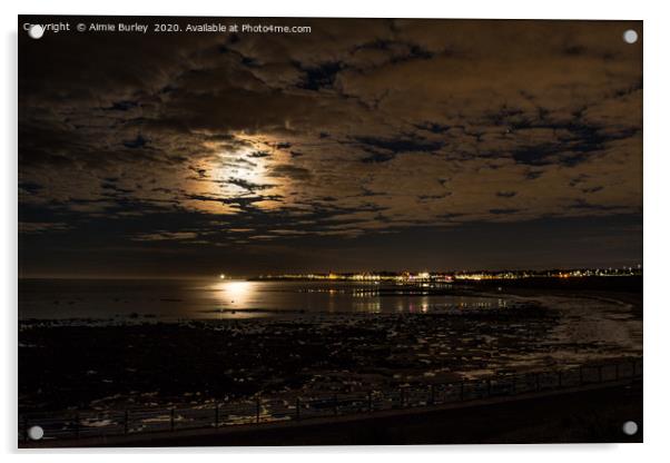 Moon over Whitley Bay Acrylic by Aimie Burley