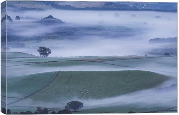 Curbar morning mists, Peak District Canvas Print by John Finney