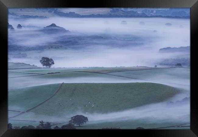 Curbar morning mists, Peak District Framed Print by John Finney
