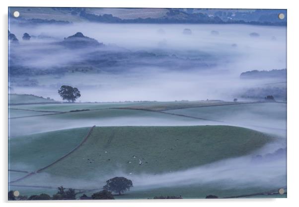 Curbar morning mists, Peak District Acrylic by John Finney
