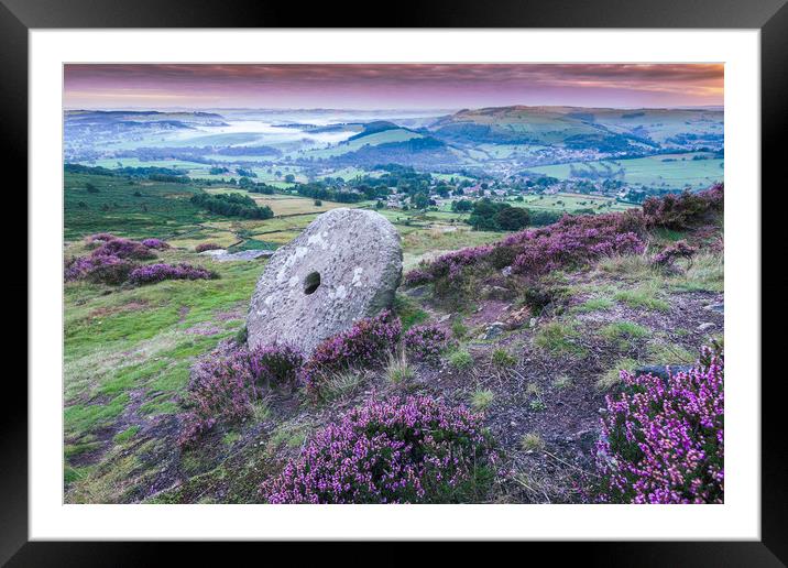 Purple Heather with Curbar Stonemill, Peak Distric Framed Mounted Print by John Finney