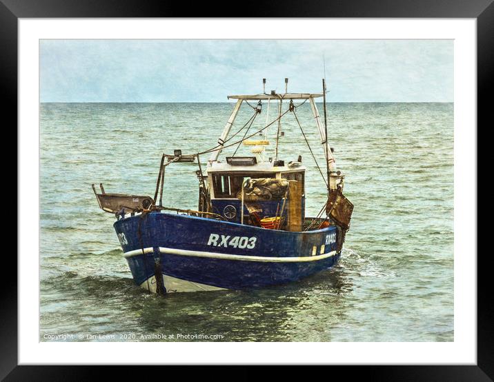 Fishing Boat Leaving the Beach Framed Mounted Print by Ian Lewis