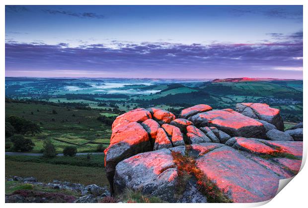 Red on the Rocks. Curbar Edge Derbyshire Print by John Finney