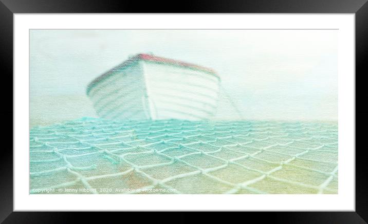 Boat in mist Framed Mounted Print by Jenny Hibbert