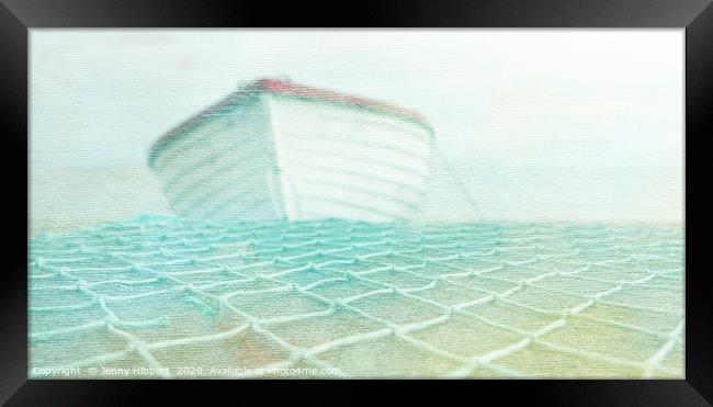 Boat in mist Framed Print by Jenny Hibbert