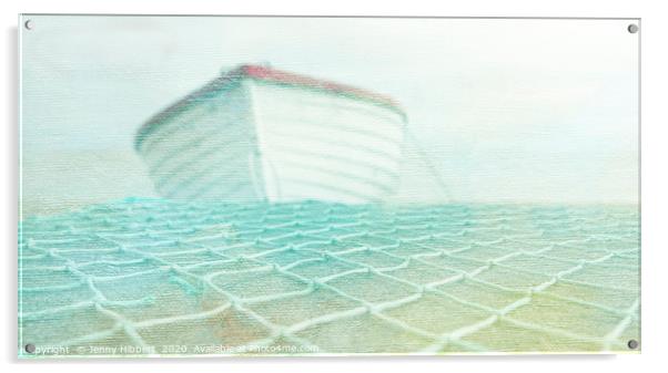 Boat in mist Acrylic by Jenny Hibbert