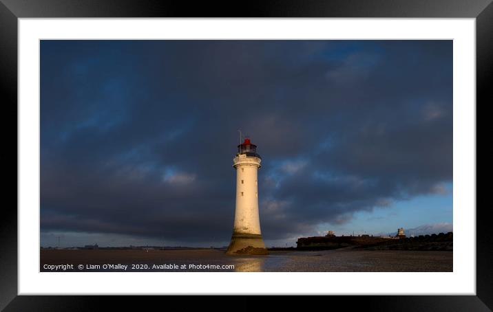 New Brighton Lighthouse at Dusk, Wirral Framed Mounted Print by Liam Neon