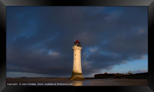 New Brighton Lighthouse at Dusk, Wirral Framed Print by Liam Neon