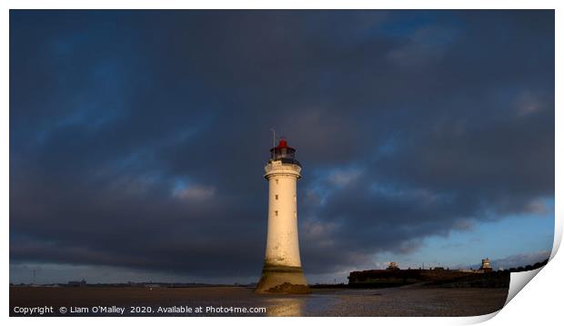 New Brighton Lighthouse at Dusk, Wirral Print by Liam Neon