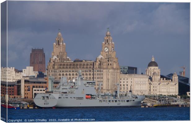 RFA Tiderace and the Liverpool Skyline Canvas Print by Liam Neon
