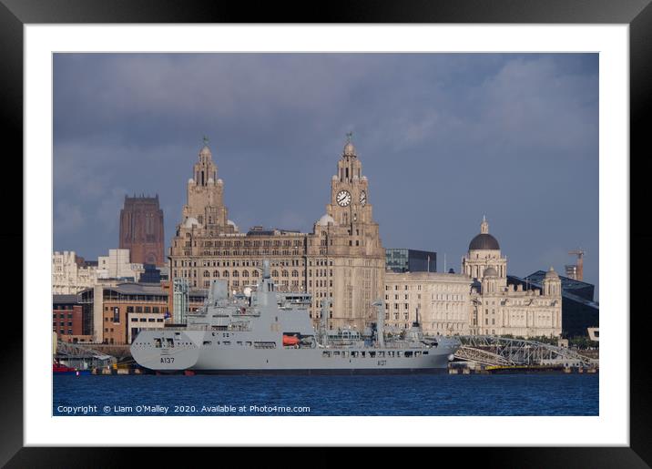 RFA Tiderace and the Liverpool Skyline Framed Mounted Print by Liam Neon