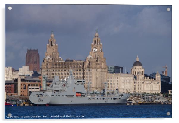 RFA Tiderace and the Liverpool Skyline Acrylic by Liam Neon
