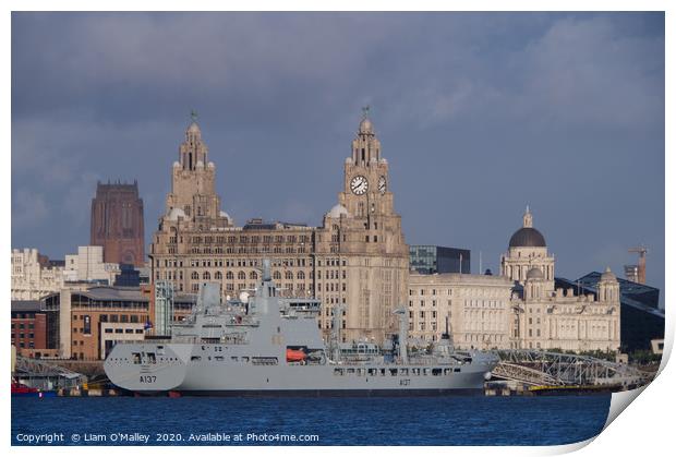 RFA Tiderace and the Liverpool Skyline Print by Liam Neon