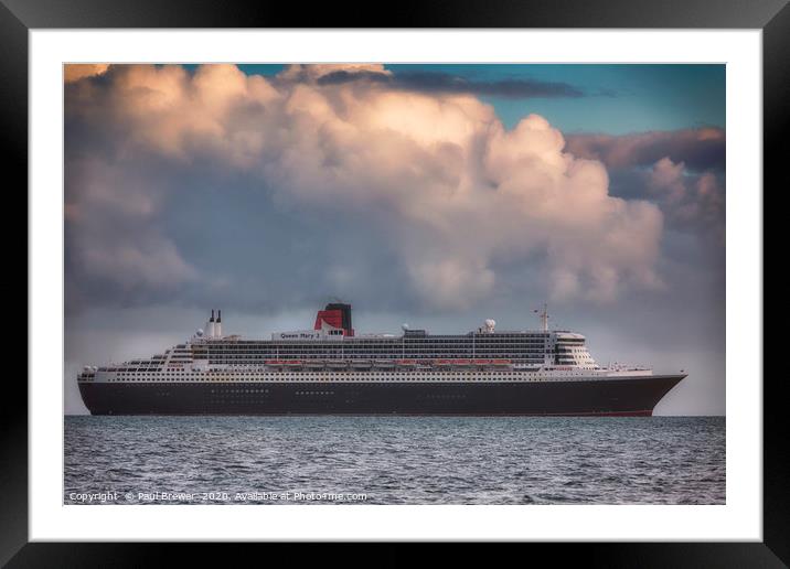 Cunard's Queen Mary 2 moored off the Coast of Dors Framed Mounted Print by Paul Brewer