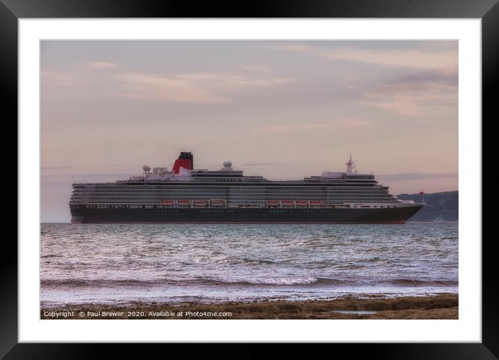 Cunard Queen Elizabeth moored off the Coast of Dor Framed Mounted Print by Paul Brewer