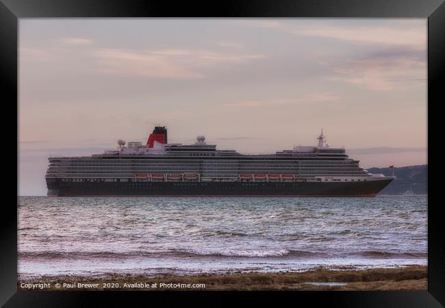 Cunard Queen Elizabeth moored off the Coast of Dor Framed Print by Paul Brewer
