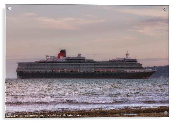 Cunard Queen Elizabeth moored off the Coast of Dor Acrylic by Paul Brewer
