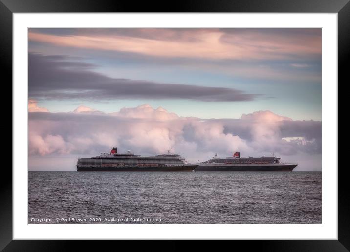 Queen Mary 2 and Queen Victoria Framed Mounted Print by Paul Brewer