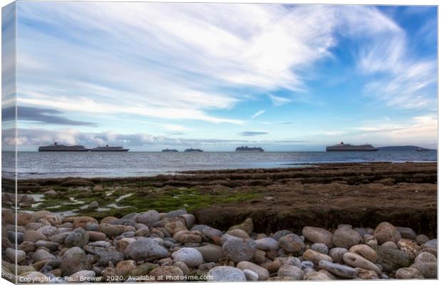 Cruise Ships Moored off the Weymouth Coast during  Canvas Print by Paul Brewer