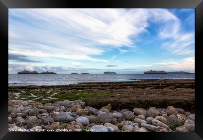 Cruise Ships Moored off the Weymouth Coast during  Framed Print by Paul Brewer