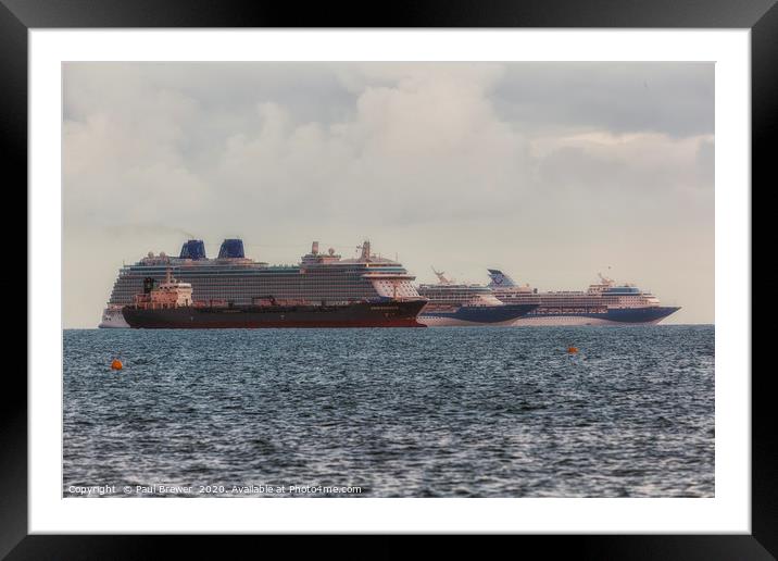 Cruise Ships Moored off the Weymouth Coast during  Framed Mounted Print by Paul Brewer