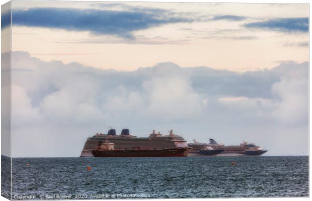 Cruise Ships Moored off the Weymouth Coast during  Canvas Print by Paul Brewer