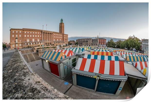 A view over Norwich outdoor market Print by Chris Yaxley
