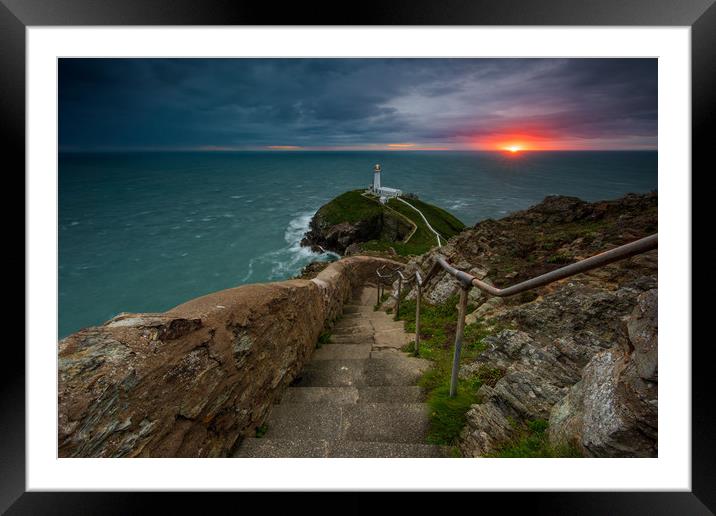 South Stack Lighthouse with the last light. Framed Mounted Print by J.Tom L.Photography