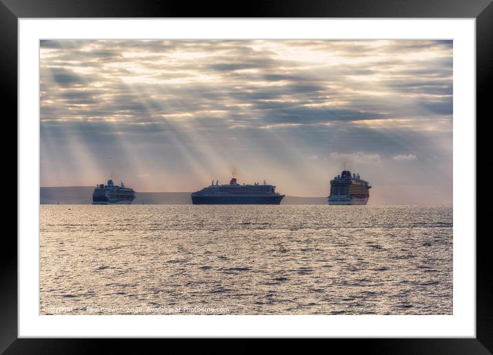 Cruise Ships moored off the coast in Weymouth bay Framed Mounted Print by Paul Brewer