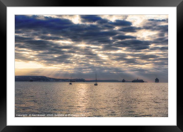 Sunrise in Weymouth Cruise Ships moored off Weymou Framed Mounted Print by Paul Brewer