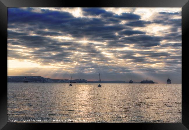 Sunrise in Weymouth Cruise Ships moored off Weymou Framed Print by Paul Brewer