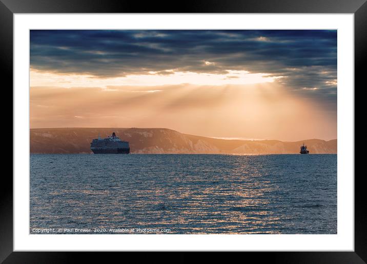 Cunards Queen Elizabeth Moored off the Weymouth Co Framed Mounted Print by Paul Brewer