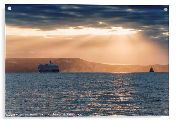 Cunards Queen Elizabeth Moored off the Weymouth Co Acrylic by Paul Brewer